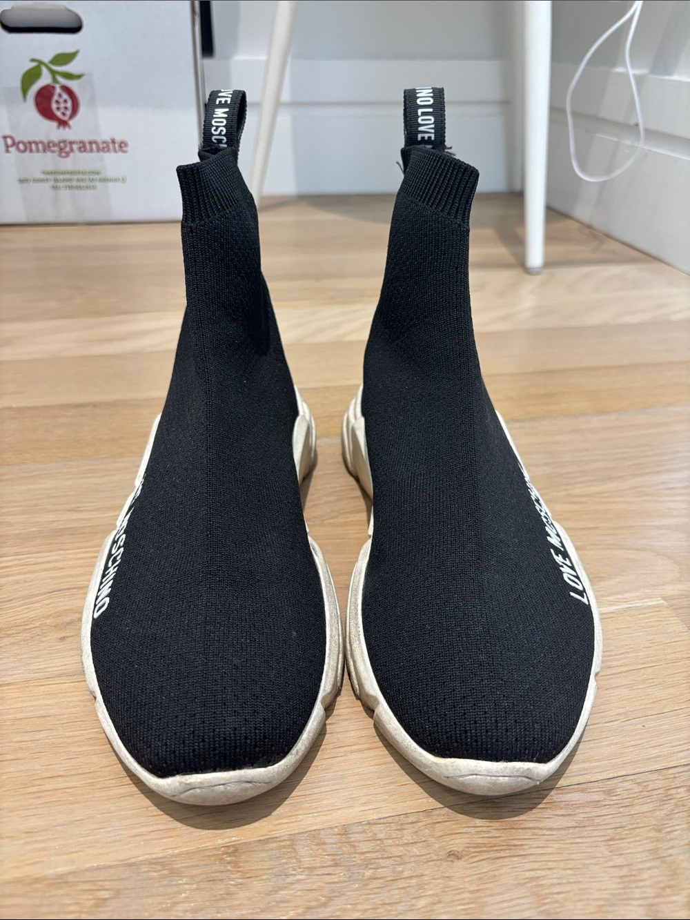Love Moschino Black Knit Sock Sneakers with White Logo